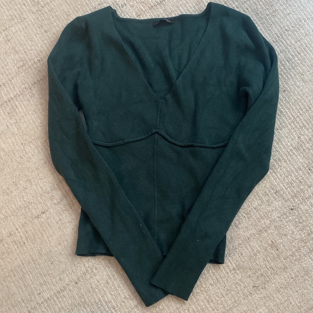 Green Ribbed Bustier Sweater